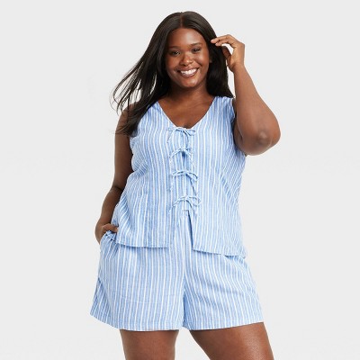 Women's Linen Tie V-Neck Blouse - A New Day™