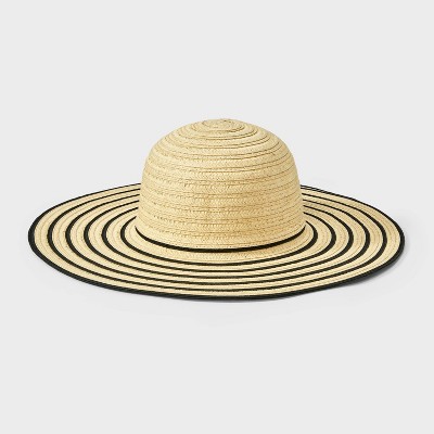 Straw Essential Striped Floppy Hat - Shade & Shore™ Cream: Midweight Woven Sun Hat with Adjustable Strap, One Size