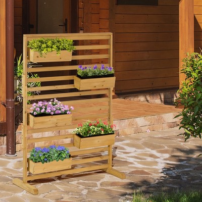 Gulches Wooden Plant Trellis Stand with 5 Hanging Planter Boxes - Freestanding Outdoor Display
