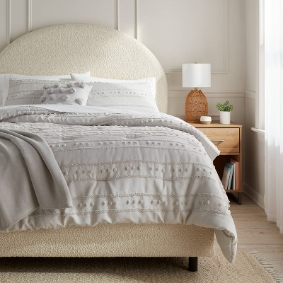 8pc Clipped Stripe Poms Comforter and Sheet Set Gray - Threshold™