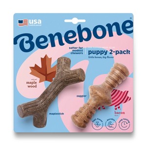 Benebone Puppy Pack Dog Chew Toys - Maple Wood/Bacon - XS - 2pk - 1 of 4