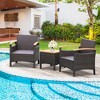 Tangkula 3PCS Patio PE Rattan Conversation Furniture Set Bistro Set Acacia Wood Tabletop - 3 of 4