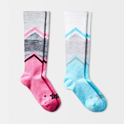 Women's Chevron Colorblock Compression 2pk Knee High Socks - All In Motion™ White/Gray 4-10: Moisture Wicking, Arch Support