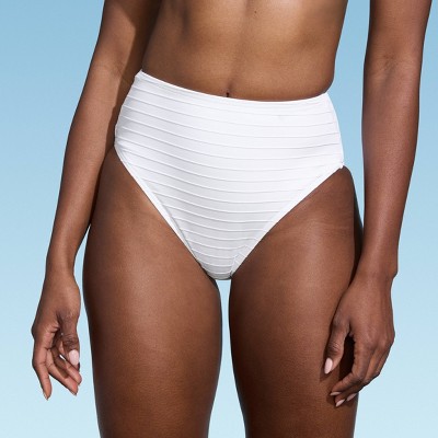 Lands' End Women's Ribbed Smoothing High Waist Bikini Bottom - White