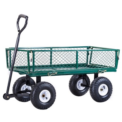 Tangkula Heavy Duty Lawn Garden Utility Cart Wagon Wheelbarrow Steel Trailer