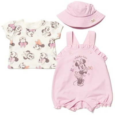 Disney Princess Ariel Baby Girls French Terry Short Overalls T-Shirt and Hat 3 Piece Outfit Set Newborn to Infant