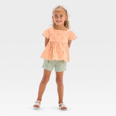 OshKosh B'gosh Toddler Girls' Floral Top and Olive Shorts Set - Pink