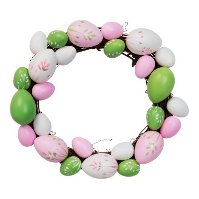 Northlight 10" Unlit Floral Stem Easter Egg Spring Grapevine Wreath - White/Green