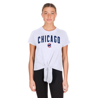 MLB Chicago Cubs Women's White Front Knot T-Shirt