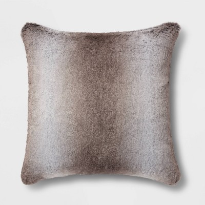 Neutral Faux Fur Throw Pillow - Threshold™: Decorative Square Cushion for Sofa, Ombre Design, OEKO-TEX Certified