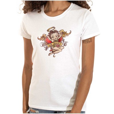 Women's Betty Boop Cartoon Lil' Angel Tattoo T Shirt Ladies Tee Brisco Brands