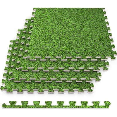 HomeCube USA 3/8 Inch Thick Interlocking Woodgrain Foam, Perfect for Home, Office, & Workout Spaces - Green Grass Design