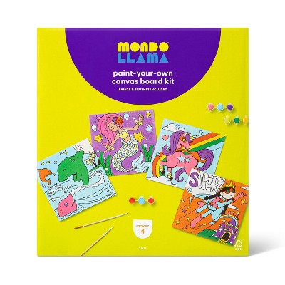 8'' x 8'' 4pk Paint-Your-Own Canvas Panel Pack Mermaid/Dolphin/Unicorn/Superhero - Mondo Llama™: DIY Art Kit for Kids