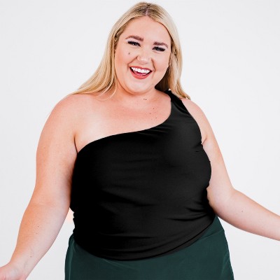 Calypsa Women's Plus Size One Shoulder Layla Crop Swim Top WIth Built In Bra