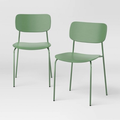 2pk Molded Plastic with Metal Base Dining Chair Green - Room Essentials™