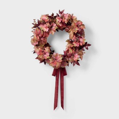 24" Mixed Leaf Artificial Fall Wreath Red - Threshold™ designed with Studio McGee