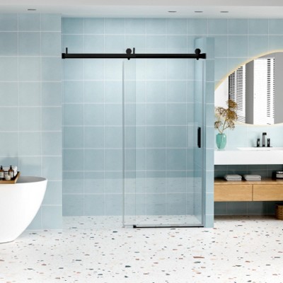 Frameless Tempered Glass Shower Door: Single Slide, Soft-Close