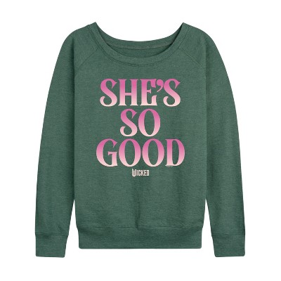 Women's - Wicked - She's So Good Lightweight French Terry Wide Neck Long Sleeve Shirt