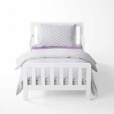 Bacati - Petals/Floral Lilac Girls Muslin 4 pc Toddler Bedding Set
