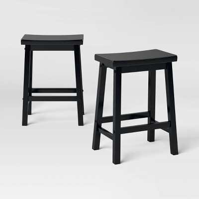 2pk 24" Solid Wood Saddle Counter Height Barstools Black - Room Essentials™