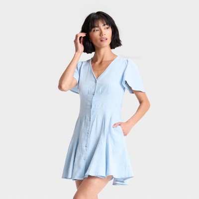 Women's Short Sleeve Button-Front Mini A-Line Dress - Universal Thread™