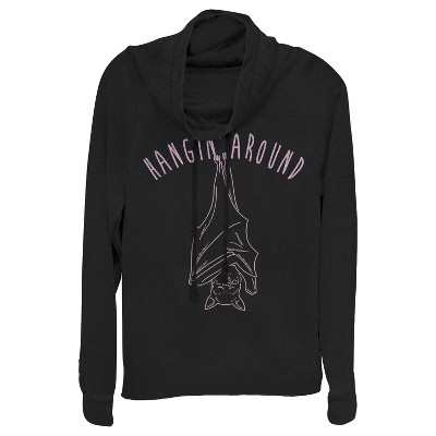 Juniors Womens CHIN UP Halloween Hanging Around Bat Cowl Neck Sweatshirt