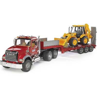 Bruder MACK Granite Flatbed Truck with JCB Loader backhoe