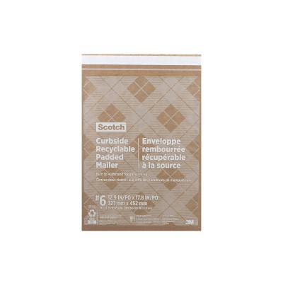 Scotch Curbside Recyclable Mailer Size 6: Self-Adhesive Padded Envelopes, 100% Recycled Paper, Tan, 12.9" x 17.8"
