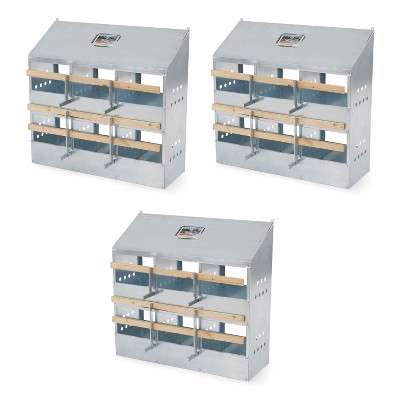 Brower 406B Galvanized Steel 6 Hole, 30 Bird Outdoor Poultry Nest Chicken Brooding Box with Hinged Folding Perches, Silver (3 Pack)