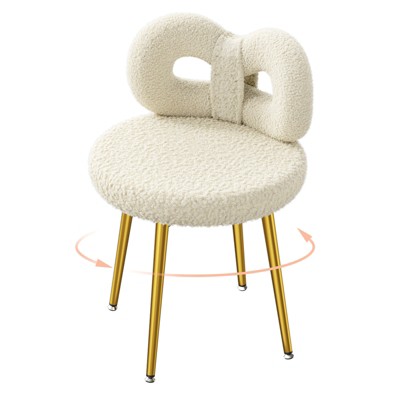 Vanity Chair with Back, Makeup Chair, Swivel Design,No Wheels,Small Upholstered Vanity Chair for Girls with Cute Bow Backrestst for Bedroom