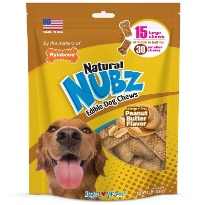 Nylabone Nubz Peanut Butter Large Chews Dog Treats - 1.7lb/15ct