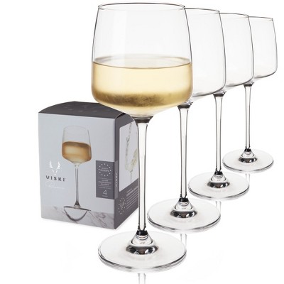 Viski Reserve Julien Crystal Wine Glasses - European Crafted White Wine Glasses Stemmed Set of 4 - 16oz Wine Glass for Special Occasions Gift Ideas