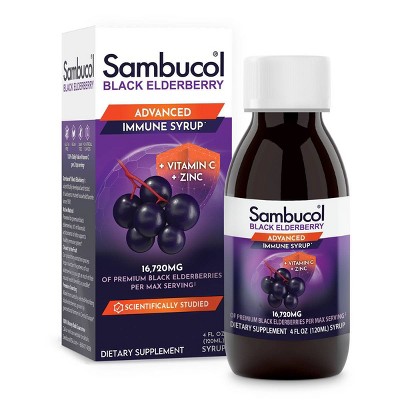 Sambucol Black Elderberry Advanced Vegan Immune Support Syrup with Vitamin C and Zinc - 4 fl oz