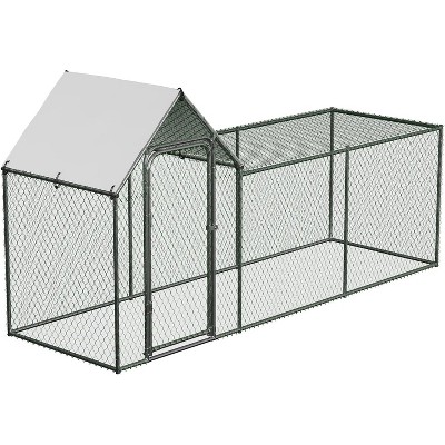 Large Metal Chicken Coop with Run, Outdoor Wire Mesh Poultry Cage with Spire Shaped, 210D Anti-Uv Rain Cloth, Animal House for Backyard