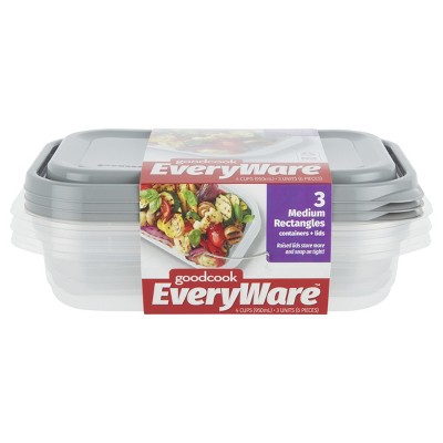 GoodCook EveryWare Rectangle Food Storage Containers - 4 Cups - 6pcs/3ct - Gray
