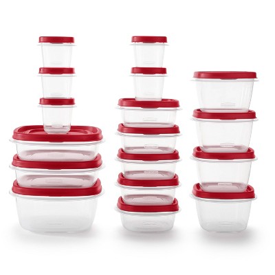 Rubbermaid 34pc Plastic Food Storage Container Set: Dishwasher & Microwave Safe, Clear & Red