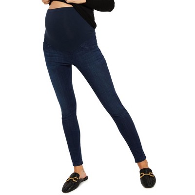 Women's Indigo Blue Secret Fit Over the Belly Stretch Ankle Maternity Jeggings | Motherhood Maternity