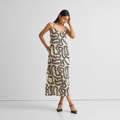 Reistor Women's Midi Slip Dress in Black Swirls