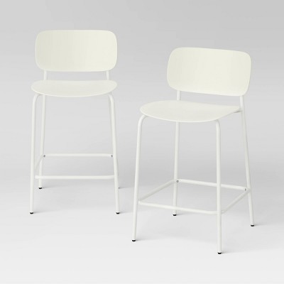 2pc 24" Molded Plastic with Metal Base Counter Height Barstools White - Room Essentials™