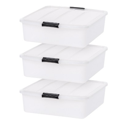 IRIS USA 33 Qt Plastic Under Bed Storage Organizer Bin Container with Secure Lids, Clear, 3 Pack