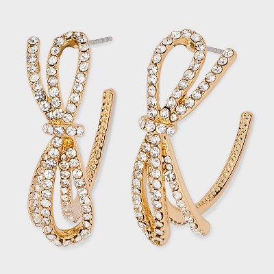 SUGARFIX by BaubleBar Crystal Bow Hoop Statement Earrings - Gold: Zinc Material, Post Closure, 1.4" Length, 0.47" Width