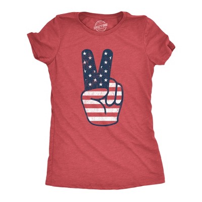 Womens Peace Sign American Flag T Shirt 4th Of July USA Patriotic Party Graphic Tee - Crazy Dog Women's T Shirt Red M