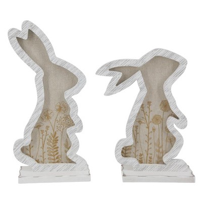 Transpac Wood Printed Floral Easter Bunny Set of 2 Home Decorations Easter
