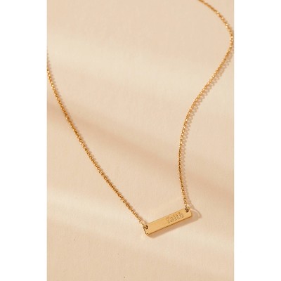 Tiny Tags 14K Gold Ion Plated Faith Bar Chain Necklace - Gold