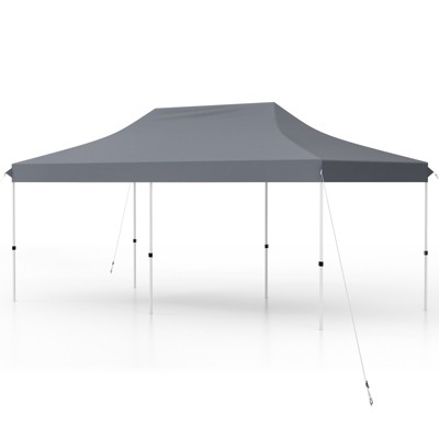 Tangkula 10 x 20FT Pop-up Canopy Tent Folding Instant Sun Shelter w/ 3 Adjustable Heights Carrying Bag 12 Stakes & 6 Ropes Heavy-Duty Outdoor Commercial Tent for Patio Black/Grey/White/Blue