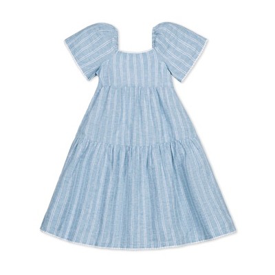 Hope & Henry Girls' Flounce Sleeve Tiered Linen Dress, Kids