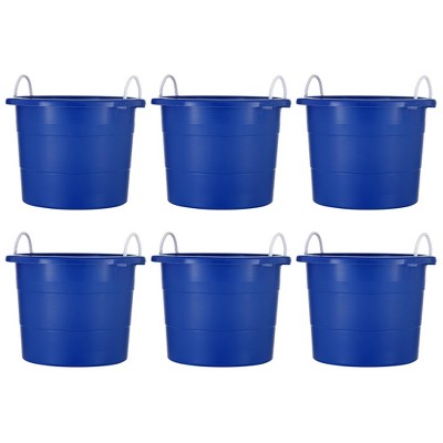 United Solutions 19 Gallon Large Durable Plastic Utility Tub with Strong Rope Handles for Indoor or Outdoor Home Organization, Blue, 6 Pack