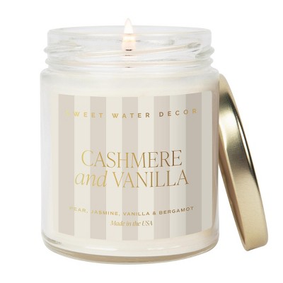 Sweet Water Decor Patterned Cashmere & Vanilla 9oz Clear Jar Candle with Gold Lid