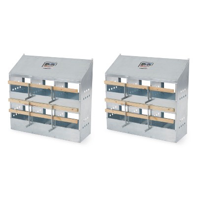 Brower 406B Galvanized Steel 6 Hole, 30 Bird Outdoor Poultry Nest Chicken Brooding Box with Hinged Folding Perches, Silver (2 Pack)