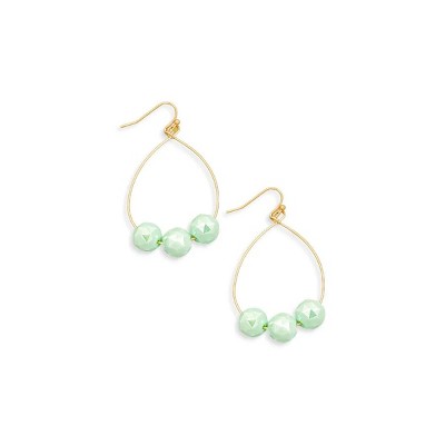 Slickblue Women's Fashion Earrings, Teardrop Glass Beads, Wire Hook Style, Boho Chic Look, Gold Mint, 2.5"